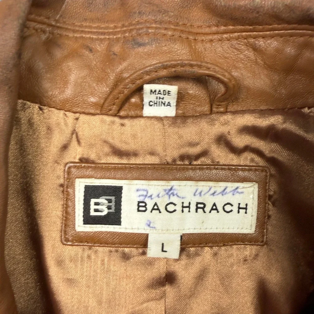 Bachrach Leather Blazer Mens Large Cognac Brown 3-Button Sport Coat Jacket 9186